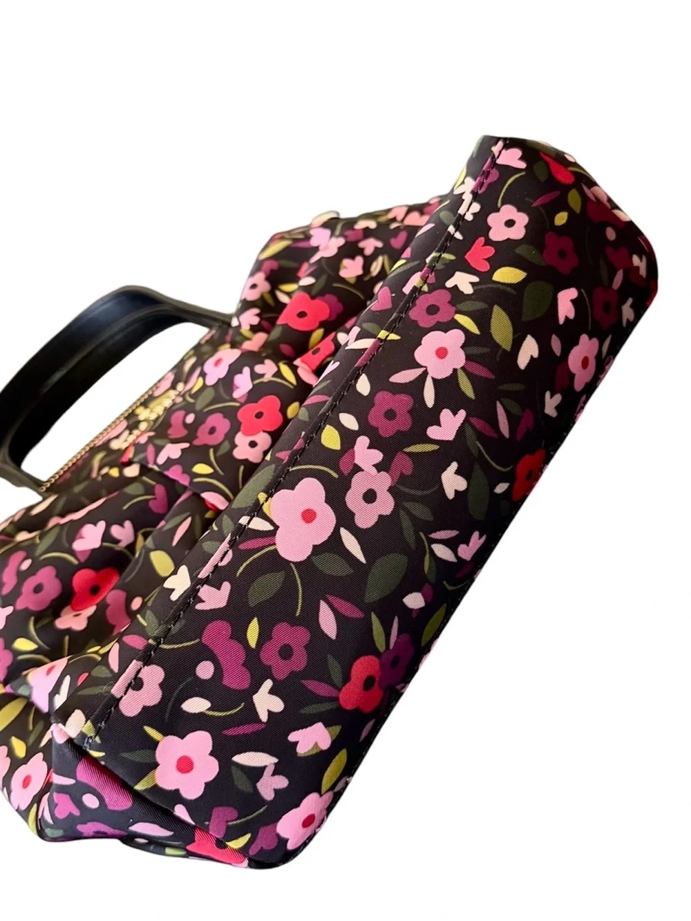 kate spade New York Black Floral Bow Satchel w/ Pink & Red Blooms Crossbody bag